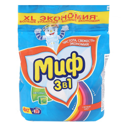 Порошок, Миф, Color, автомат, 4 кг, для цветного белья, пакет полиэтиленовый, 80843100