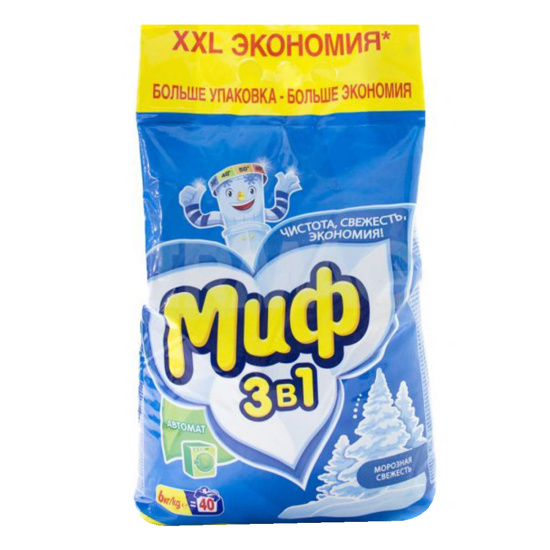 Порошок, Миф, автомат, 6 кг, для белого белья, пакет полиэтиленовый, 80843108