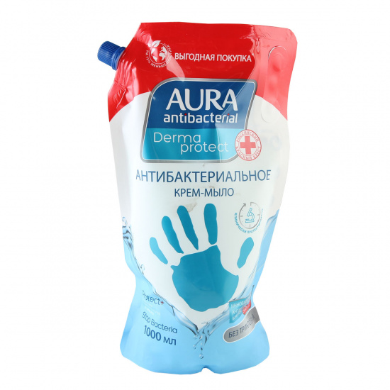 Жидкое мыло туалетное, антибактериальный эффект, дой-пак, 1000мл Derma Protect AURA 10363