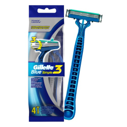 Бритвы одноразовые, BLUE, Simple3, 4 шт, 2, гладкость, чистота, пластик, мужской, GILLETTE, 80737512