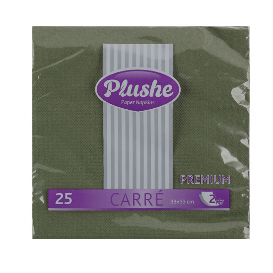 Салфетки Plushe 33*33 см, 2-х слойная, 25 шт, зеленый premium carre 2029
