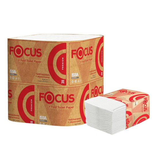 Бумага туалетная листовая, 2-х слойная, 250 шт, целлюлоза Focus Premium Vсл 1769751