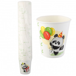 Стакан 250гр для горячих напитков Веселая панда  бумажный 135724