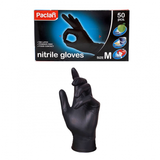 Перчатки нитриловые  PACLAN M 50шт ( 25пар) black 407780