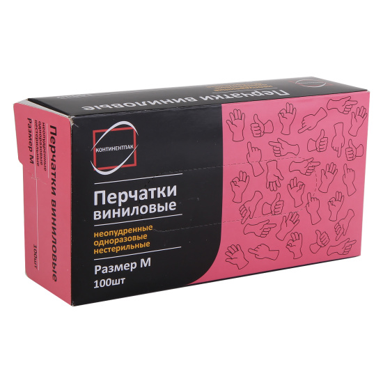 Перчатки Винил неопудр.КонтинентПак M 100шт ( 50пар) 115747