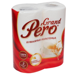 Полотенца бумажные, Grand, 2 шт, 2 слоя, 10,5 м, целлюлоза, PERO, 0971