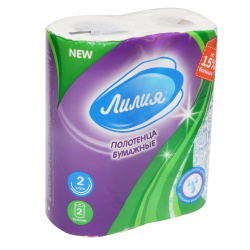 Полотенца бумажные, 2 шт, 2 слоя, 11 м, целлюлоза, ЛИЛИЯ, 7570