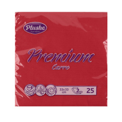Салфетки, Plushe, 33*33 см, 2 слоя, 25 шт, красный, premium carre, 2029