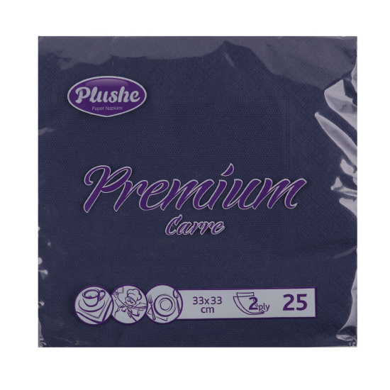 Салфетки, Plushe, 33*33 см, 2 слоя, 25 шт, синий, premium carre, 2029