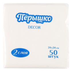 Салфетки, Перышко, 24*24 см, 2 слоя, 50 шт, белый, DEKOR, 1954