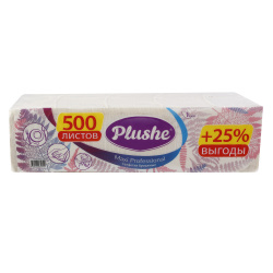 Салфетки, Plushe, 24*24 см, 1 слой, 400 шт, белый, Maxi Professional, 83007