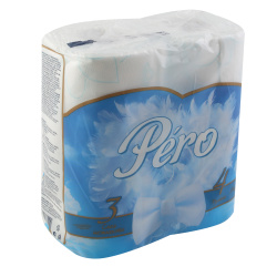 Бумага туалетная, PERO, WHITE, со втулкой, 3 слоя, 4 рулона, 16,3 м, целлюлоза, 8042