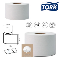 Бумага туалетная, TORK/Tellus, Universal T2, в рулоне, 1 слой, 12 шт, 200 м, вторичная целлюлоза, 120197