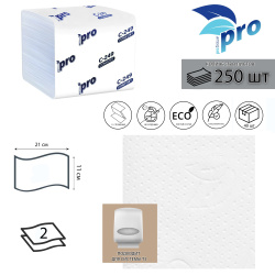 Бумага туалетная, PROtissue, Premium, листовая, 250 листов, 2 слоя, целлюлоза, С249