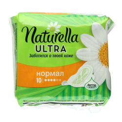 Женские прокладки, Ultra, гигиенические, 1 капля, 10 шт, с крылышками, Normal Camomile, NATURELLA, 80829097
