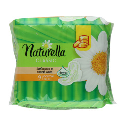 Женские прокладки, Classic, гигиенические, 2 капли, 9 шт, с крылышками, Camomile Normal, NATURELLA, 80837061