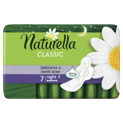 Женские прокладки, Classic, гигиенические, 4 капли, 7 шт, ночные, Camomile Night, NATURELLA, 80837062