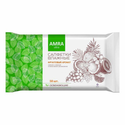 Салфетки влажные, освежающие, 50 шт, пакет с клеевым клапаном, AMRA, 70939