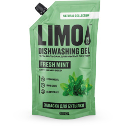 Средство для мытья посуды, LIMO, 460 мл, Свежая мята и Конопляные семена