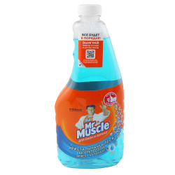 Средство для мытья стекол и зеркал, Мистер Мускул, 530 мл, запасной флакон