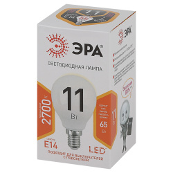 Лампа светодиодная ЭРА LED smd P45-11w-827-E14