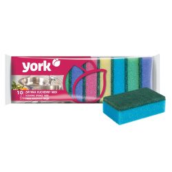Губки для посуды, 10 шт, 80*50*25 мм, поролон+абразивный слой, полиэтиленовая упаковка, York, MIDI, 030010