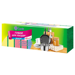 Губки для посуды, 10 шт, 80*60*43 мм, поролон+абразивный слой, полиэтиленовая упаковка, INSULA, Оптимум, 990594