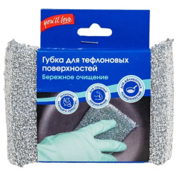 Губка для тефлоновых поверхностей, 12*8*1,8 см, поролон, металлизированная нить, You'll Love, 58284