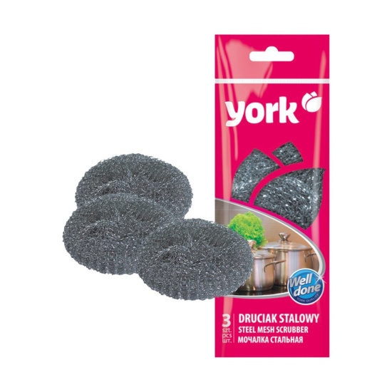 Губки для посуды, 3 шт, металл (сетка), York, 003010