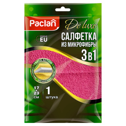 Губка-салфетка, De luxe 3 в 1, 17*23 см, микрофибра, PACLAN, 410148