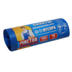 Мешки для мусора, 120 л, 10 шт, 14 мкм, ПНД, 68*106 см, Тов.Чистов, 0049