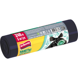 Мешки для мусора, 240 л, 38 мкм, полиэтилен, 90*140 см, 5 шт, Тов.Чистов, 88485