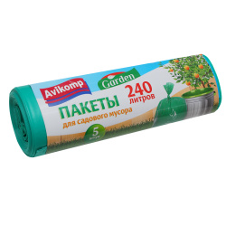 Мешки для мусора, 240 л, 43 мкм, ПВД, 90*140 см, 5 шт, для садового мусора, Avikomp, 5309