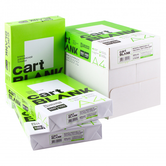 Бумага Cartblank А4, 72-80 г/м2, 500 листов, класс бумаги С, белизна CIE 140-150% 00-00019777