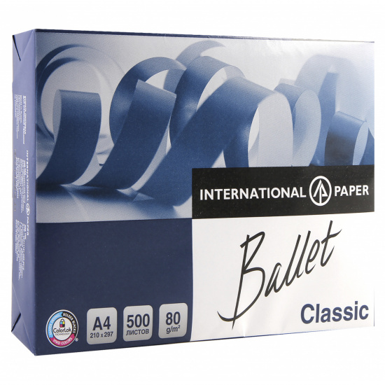 Бумага Ballet Classic А4, 80 г/кв.м, 500 листов, класс бумаги B, белизна CIE 153%