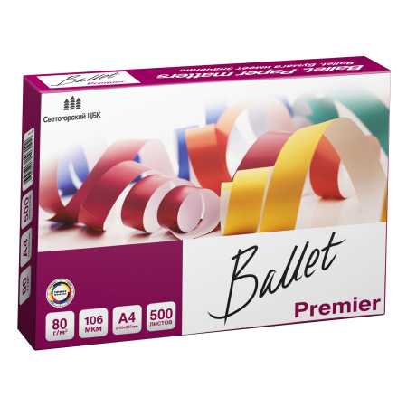 Бумага Ballet Premier А4, 80г/кв.м., 500л, класс бумаги А, белизна CIE 161% Бумага Ballet Premier А4, 80г/кв.м., 500л, класс бумаги А, белизна CIE 161%