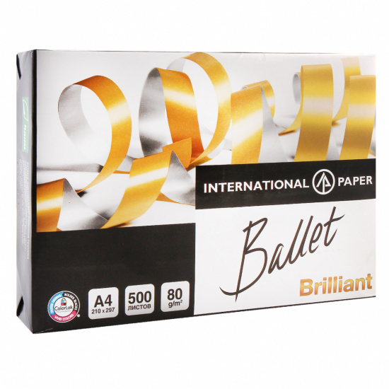 Бумага Ballet Brilliant А4, 80 г/кв.м, 500 листов, класс бумаги А+, белизна CIE 168%