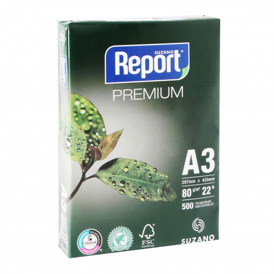 Бумага REPORT PREMIUM А3, 80 г/кв.м, 500 листов, класс бумаги B+, белизна CIE 160%