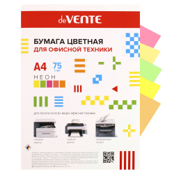 Бумага цветная А4, 75 г/кв.м, 100 листов, 5 цветов, неон deVENTE 2072949