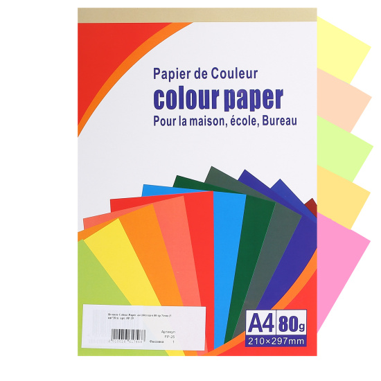 Бумага цветная А4, 80 г/кв.м, 100 листов, 5 цветов, неон Neon Colour Paper FP-25