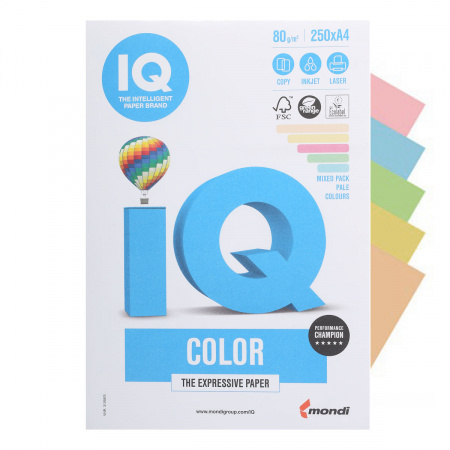 Бумага цветная А4, 80г/кв.м., 250л, 5 цветов, пастель IQ Color Mondi 00-00006284 Бумага цветная А4, 80г/кв.м., 250л, 5 цветов, пастель IQ Color Mondi 00-00006284