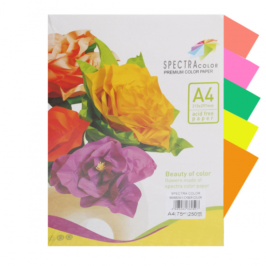 Бумага цветная А4, 75 г/кв.м, 250 листов, 5 цветов, интенсив Spectra Color 820