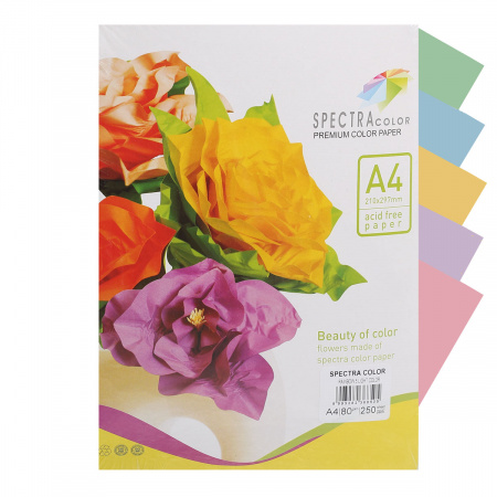 Бумага цветная А4, 80г/кв.м., 250л, 5 цветов, пастель Spectra Color 829 Бумага цветная А4, 80г/кв.м., 250л, 5 цветов, пастель Spectra Color 829