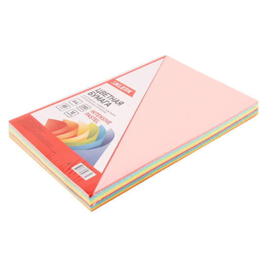 Бумага цветная А4, 80 г/кв.м, 250 листов, 10 цветов, интенсив, пастель, ассорти KLERK 206784/Р