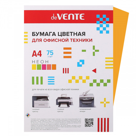 Бумага цветная А4 80г/м2 20л deVENTE 2072935 неон оранжевый Бумага цветная А4 80г/м2 20л deVENTE 2072935 неон оранжевый