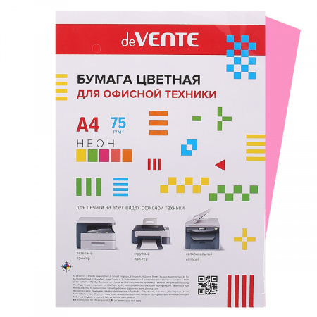 Бумага цветная А4 80г/м2 20л deVENTE 2072936 неон розовый Бумага цветная А4 80г/м2 20л deVENTE 2072936 неон розовый