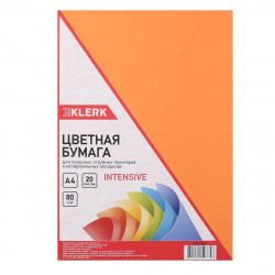 Бумага цветная А4, 80 г/кв.м, 20 листов, интенсив, оранжевый KLERK 206808-Р
