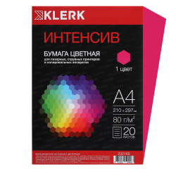 Бумага цветная А4, 80 г/кв.м, 20 листов, интенсив, фуксия KLERK 232160