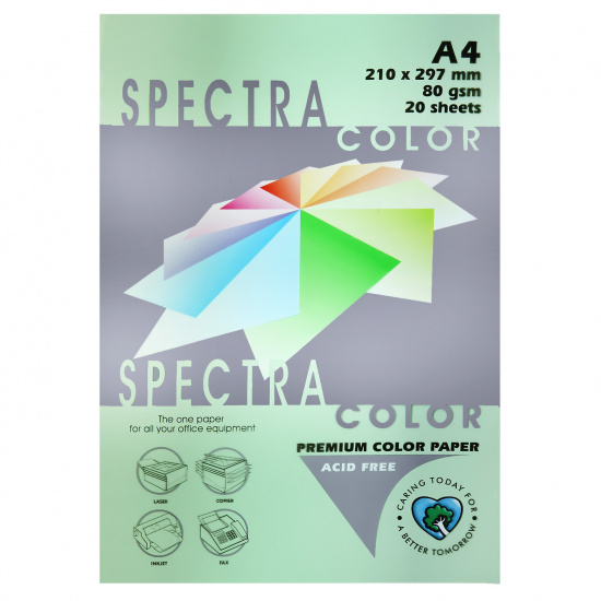 Бумага цветная А4, 80 г/кв.м, 20 листов, пастель, салатовый Spectra Color 190
