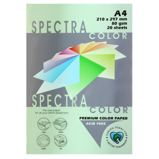 Бумага цветная А4, 80 г/кв.м, 20 листов, пастель, светло-зеленый Spectra Color 130